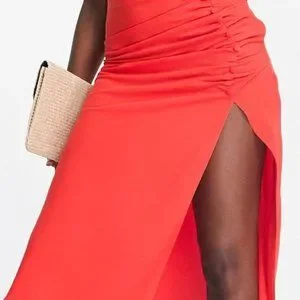 Asos Design Red Ruched Maxi Skirt ASOS Skirts Asos Design Midi